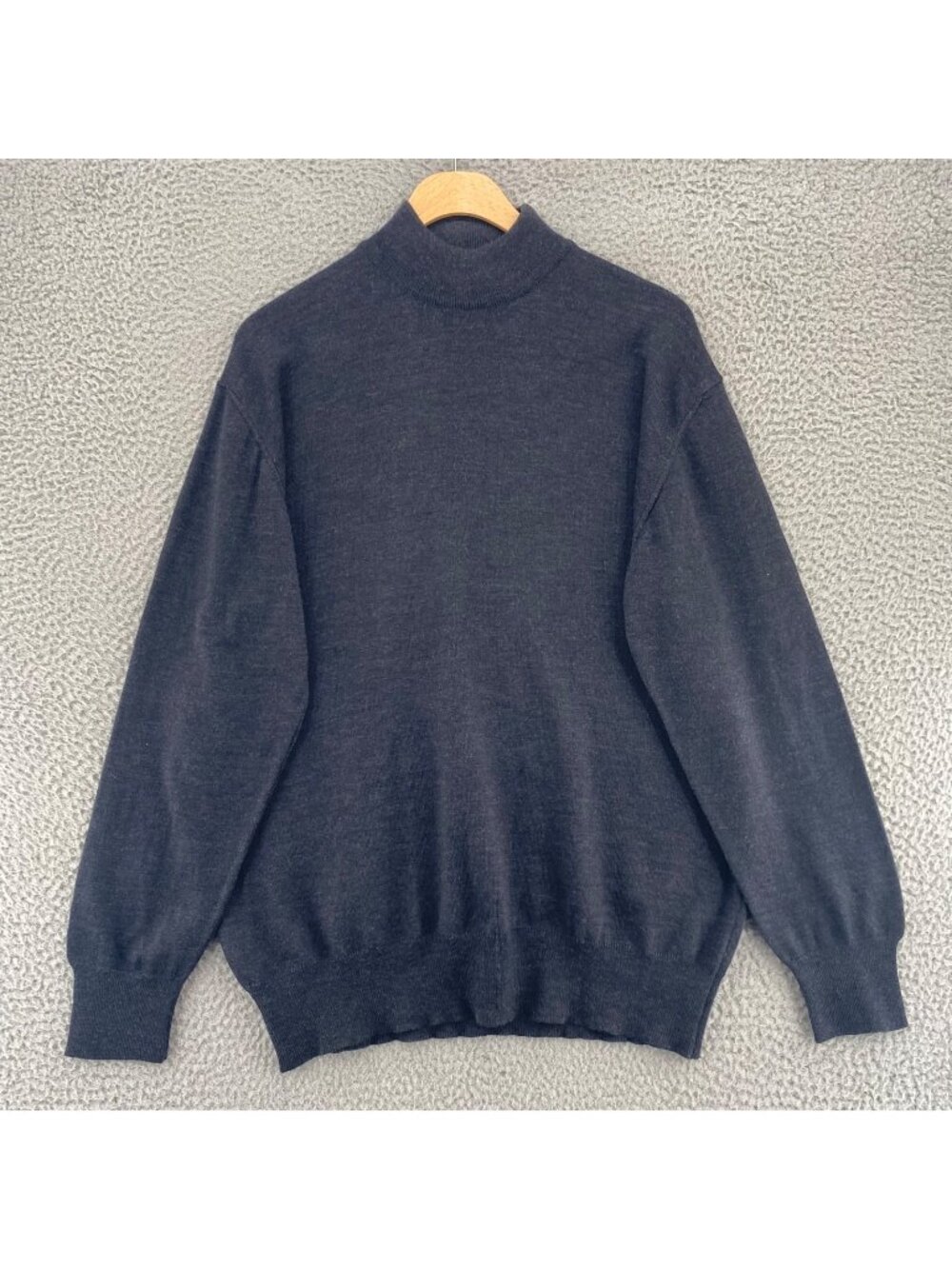 R&R Sweater Womens Large Casuals Gray Merino Wool Mock Neck Long Sleeve Stretch*